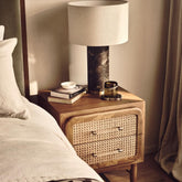 Oscar Cane & Solid Wood Bedside Table | Boho Bedroom Nightstand – Oakvello