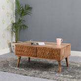 Light Mango Wood Coffee Table with 2 Drawers | Living Room Furniture – Oakvello