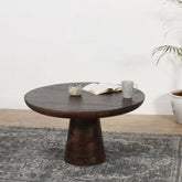 Natural Dark Solid Mango Wood Round Coffee Table | Living Room Furniture – Oakvello