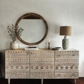 Carved Solid Mango Wood Sideboard | Handcrafted Living Room Storage – Oakvello