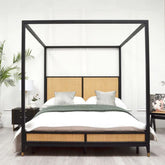 Lucia Solid Wood Rattan 4-Poster Bed | Handcrafted Luxury Bedroom Furniture – Oakvello