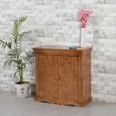 Jaipuri Carved Mango Wood 2-Door Sideboard | Handcrafted Living Room Storage – Oakvello