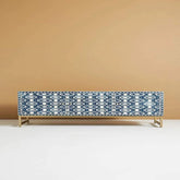 Jaipuri Indigo Blue Bone Inlay TV Unit | Handcrafted Media Console – Oakvello