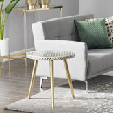 Jaipuri Bone Inlay Round 3-Leg Side Table | Handcrafted Accent Furniture – Oakvello
