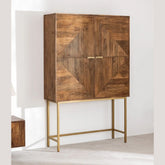 Tall Solid Mango Wood Sideboard | High Storage Cabinet for Living Room – Oakvello