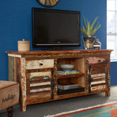 Reclaimed Boat Wood TV Multi Media Unit | Eco-Friendly Living Room Storage – Oakvello