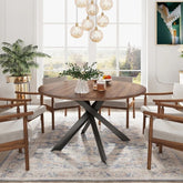 Solid Wood Round Dining Table with Carbon Steel Cross Base | Kitchen Furniture – Oakvello