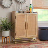 Natural Finish Solid Wood Bar Cabinet | Home Bar Storage Furniture – Oakvello