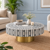 Floral Geometric Bone Inlay Coffee Table| Handcrafted Artisan Living Room Centre Table – Oakvello