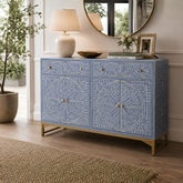 Floral Bone Inlay Cabinet | Handcrafted Artisan Storage Furniture – Oakvello