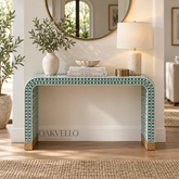 Marlowe Teal Bone Inlay Console Table | Oakvello