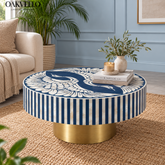 Azure Peacock Bone Inlay Coffee Table| Handcrafted Artisan Living Room Centre Table – Oakvello
