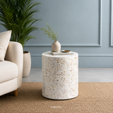 Pearl White Trailing Vine Shell Inlay Round Drum Side Table