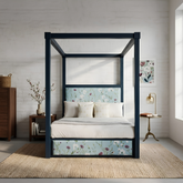 Celestia Floral Four-Poster Bed | Tufted Headboard with Built-in Storage