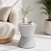 Chalk Stripe Bone Inlay Hourglass Side Table