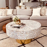 White Mother of Pearl Coffee Table | Handcrafted Artisan Living Room Furniture – Oakvello