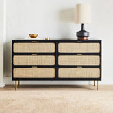 Ida Woven 6-Drawer Dresser | Rattan Weave Solid Wood Bedroom Storage – Oakvello