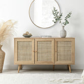 Jaipur Natural Rattan 3-Door Sideboard | Boho Solid Wood Storage – Oakvello