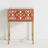 Ajmeri Orange Bone Inlay Bedside Table | Handcrafted Nightstand – Oakvello