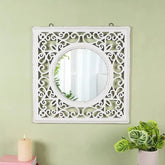 White Solid Wood Wall Mirror | Bathroom & Living Room Decor – Oakvello