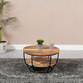 Solid Mango Wood & Metal Coffee Table with Shelf | Living Room Furniture – Oakvello