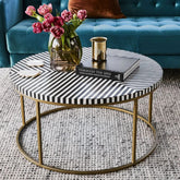 Bone Inlay Coffee Table with Metal Stand | Handcrafted Artisan Living Room Furniture – Oakvello