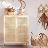Reyna Rattan & Solid Wood 2-Door Sideboard | Boho Living Room Storage – Oakvello