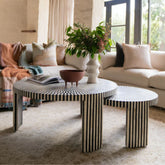 Bone Inlay Round Coffee Table | Handcrafted Artisan Living Room Furniture – Oakvello