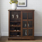 Dark Walnut Solid Wood Bar Cabinet with Sliding Glass Door | Home Bar Furniture – Oakvello