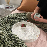 Ajmeri Mother of Pearl Floral Round Tray | Handcrafted Decorative Accent – Oakvello