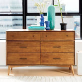 Mid-Century 6-Drawer Solid Wood Dresser | Retro Bedroom Storage – Oakvello