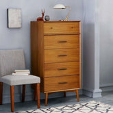 Mid-Century 5-Drawer Solid Wood Dresser | Retro Bedroom Storage – Oakvello