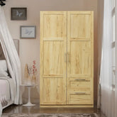 Solid Wood Tall Wardrobe | 2 Drawers & 5 Storage Spaces Bedroom Furniture – Oakvello