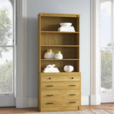 Solid Wood Bookcase | 4 Shelves & 3 Drawers Living Room Display Storage – Oakvello
