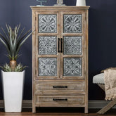 Solid Wood & Metal 2-Drawer 2-Door Wardrobe | Bedroom Storage Furniture – Oakvello