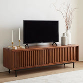 Slatted Solid Wood Media Console Table | TV Stand & Living Room Storage – Oakvello