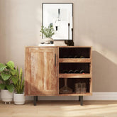 Light Brown Solid Wood Bar Cabinet | Open & Closed Home Bar Storage – Oakvello