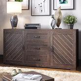 Solid Wood Sideboard | 3 Drawers & 4 Shelves Living Room Storage – Oakvello