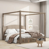 Modern Brown King Size Platform Bed with Headboard | Solid Wood Bedroom Furniture – Oakvello