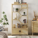 7-Tier Solid Wood Bookshelf with Cabinet | Living Room Display & Storage – Oakvello