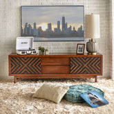 Mid-Century Geometric Solid Wood TV Stand | Tobacco Brown & Black Media Console – Oakvello