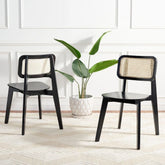 Solid Wood & Cane Dining Chair | Natural Boho Kitchen Seating – Oakvello