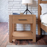 Weathered Pine Solid Wood 1-Drawer Bedside Table | Rustic Bedroom Nightstand – Oakvello