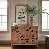 Hand Carved Solid Wood Entryway Cabinet | Artisan Hallway Storage – Oakvello