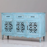 Vintage Carved Solid Mango Wood Cabinet & Sideboard with 3 Drawers – Oakvello