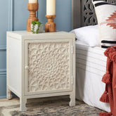 Solid Wood Single Door Bedside Table with 2 Shelves | Bedroom Nightstand – Oakvello