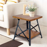 Solid Wood Top & Metal Base Side Table | Industrial Living Room Accent – Oakvello