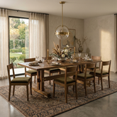 Mandala Anchor Teak Wood Dining Table | Marquetry Trestle Design – Oakvello