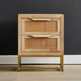 Rattan Webbed Solid Wood Side Table | Boho Living Room Accent Furniture – Oakvello