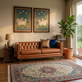 Chester Cane Sofa | Button Tufted Leather Sofa with Handcrafted Rattan Panels & Wooden Legs